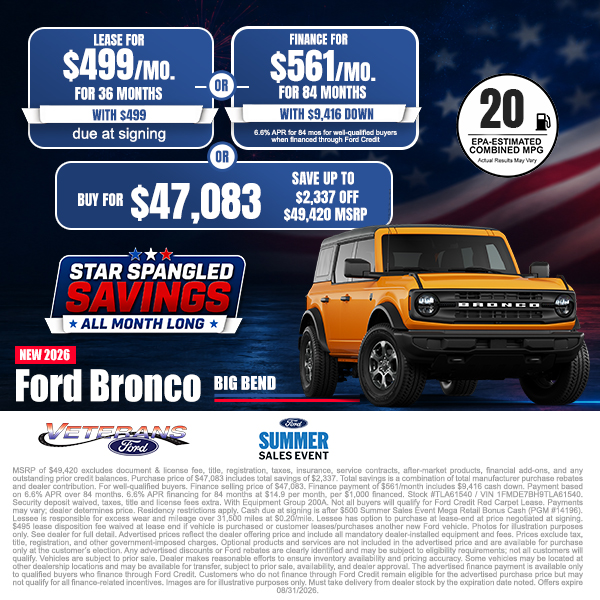 Special offer on 2026 Ford Bronco 2026 Ford Bronco Big Bend